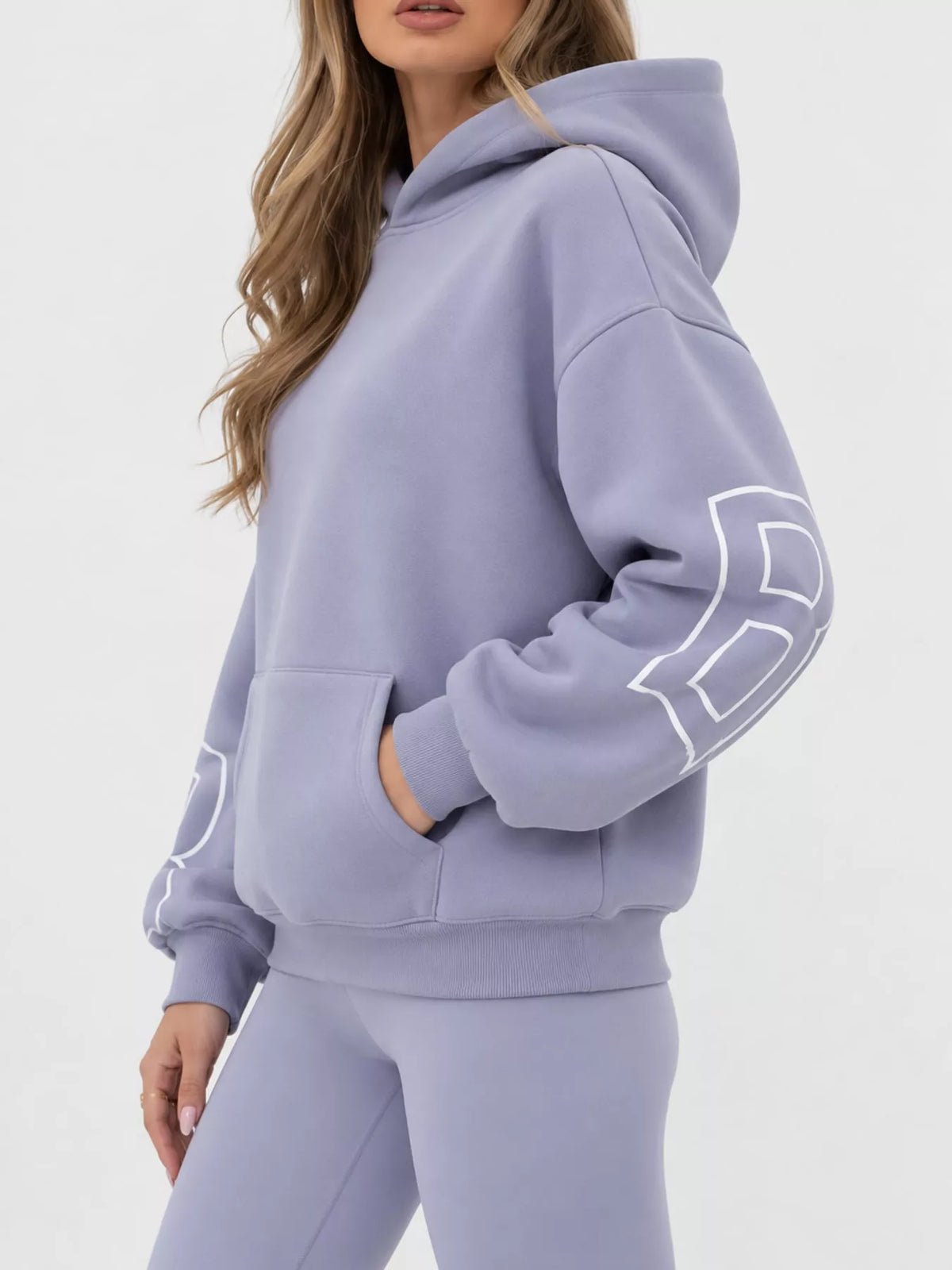 Lavender letter Back Hoodie with Kangaroo Pocket