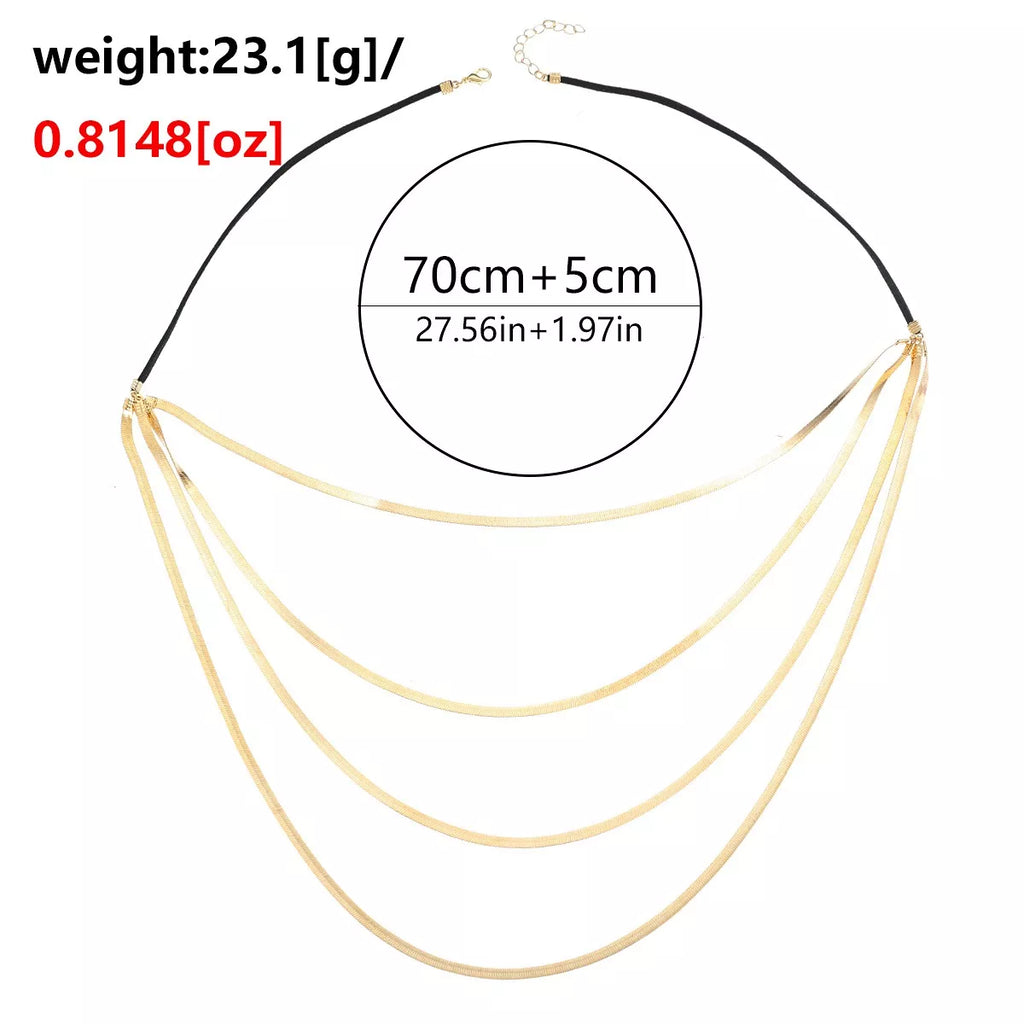 Measurements diagram for layered gold-tone snake-chain necklace