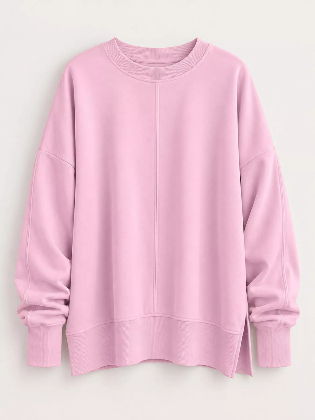 Pink oversized Crew Neck Sweatshirt with Side Slit