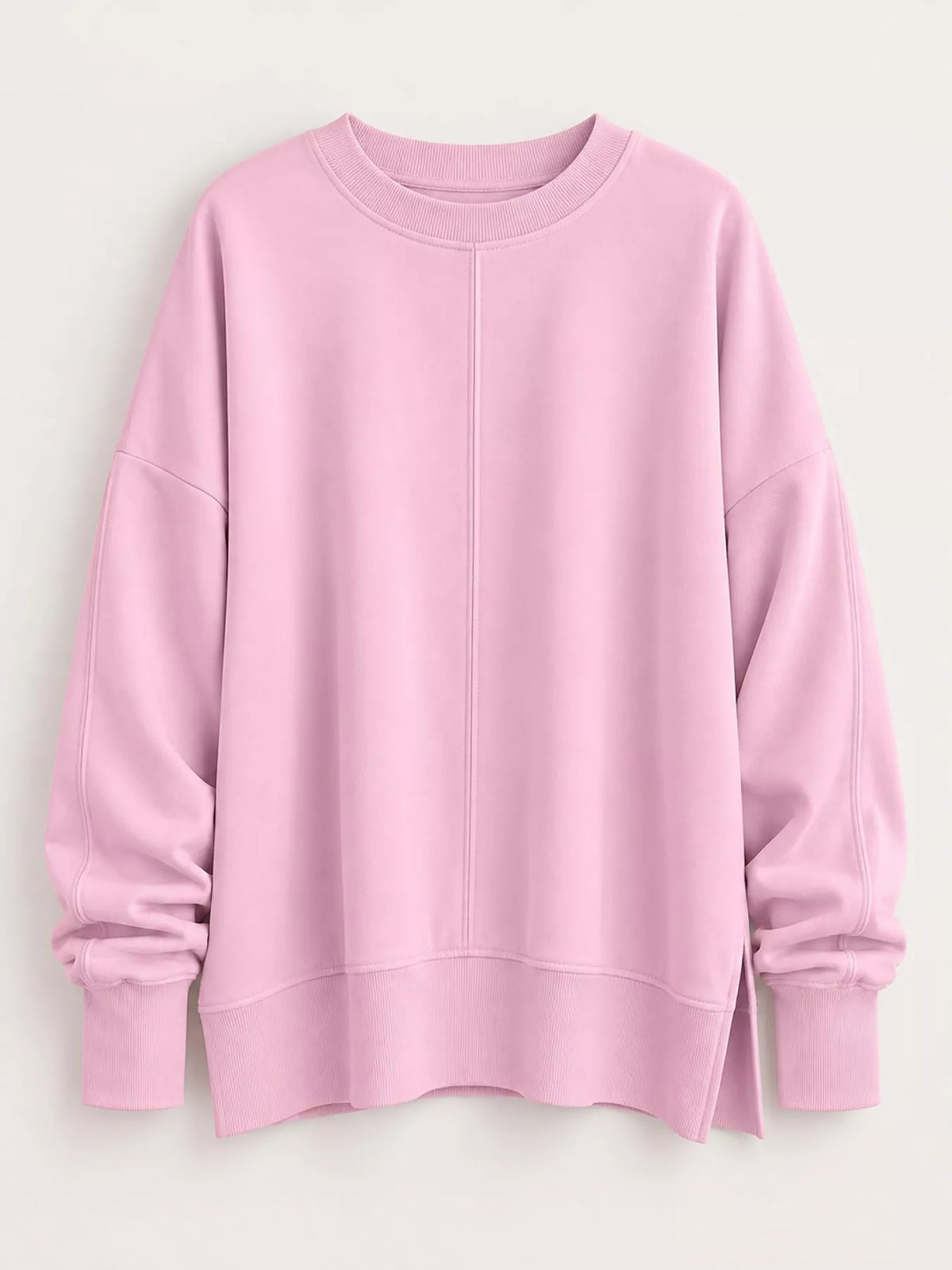 Pink oversized Crew Neck Sweatshirt with Side Slit