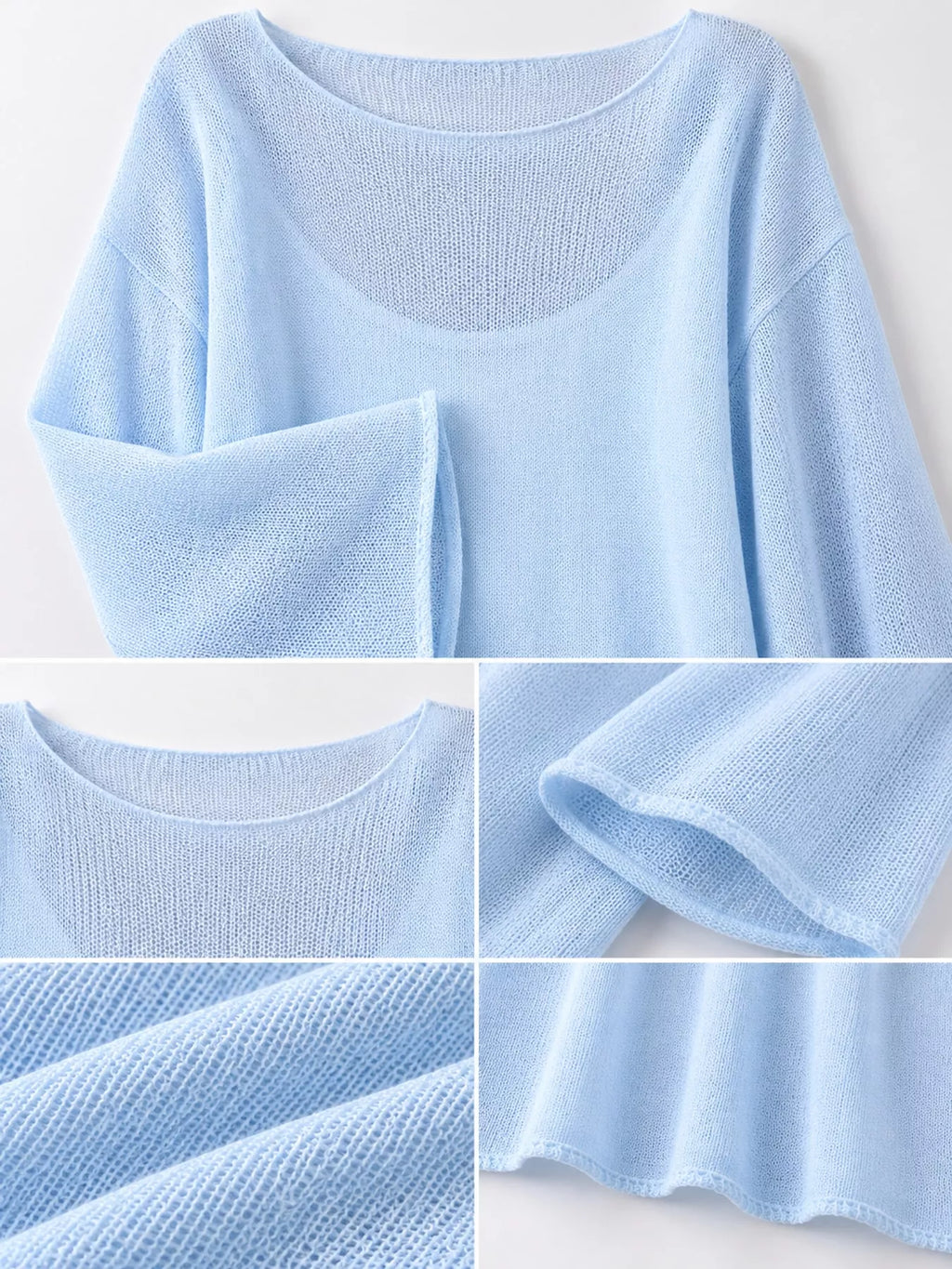 Light blue sheer Lightweight Knit Top — detail view