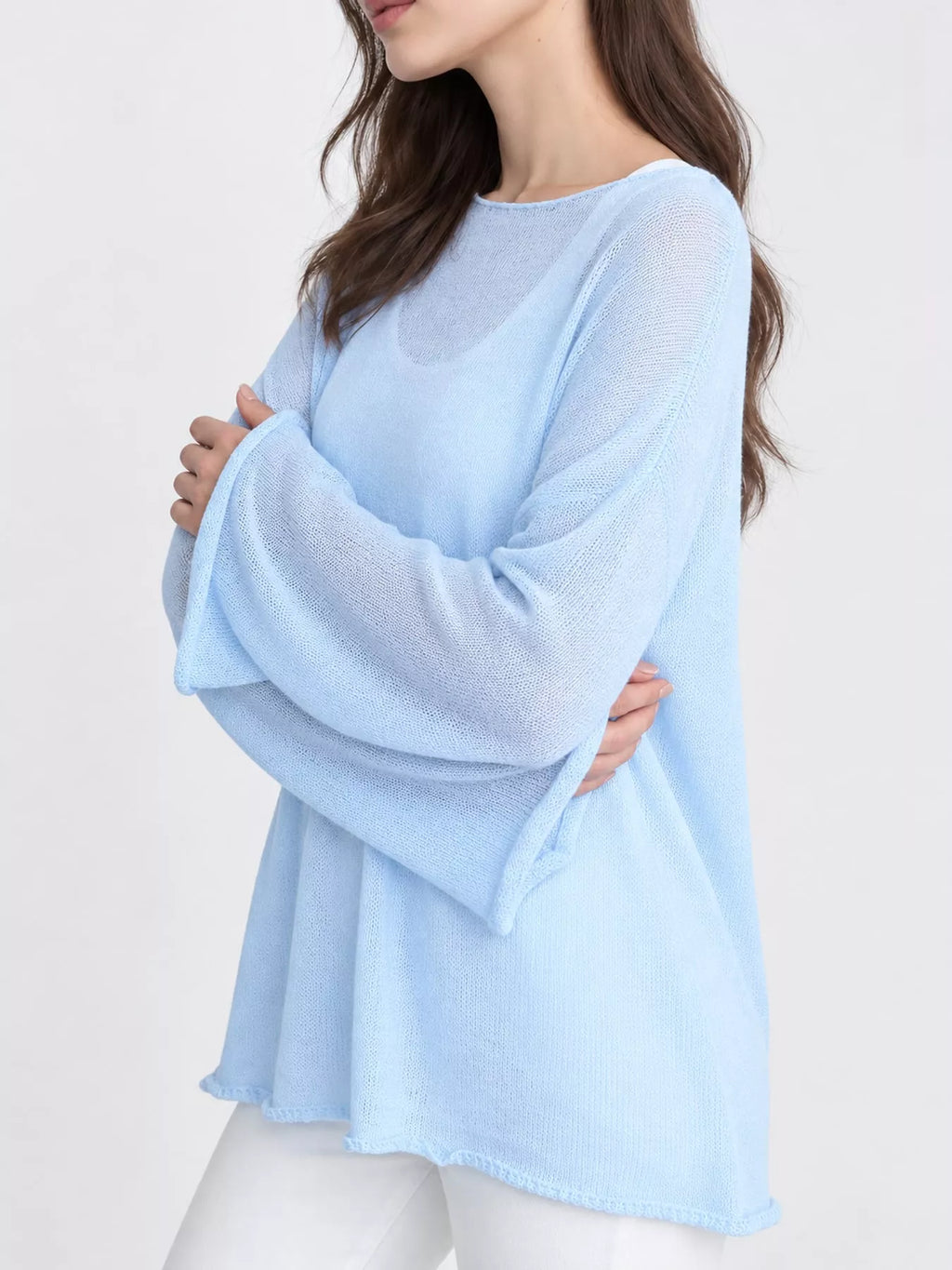Light blue sheer Lightweight Knit Top