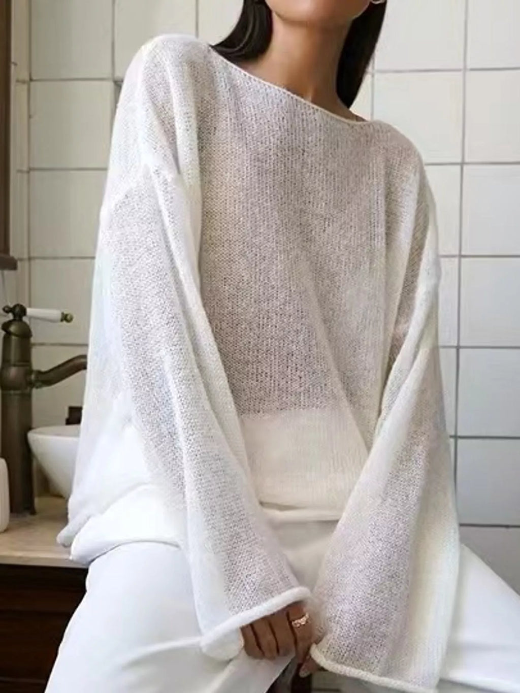 White sheer Lightweight Knit Top