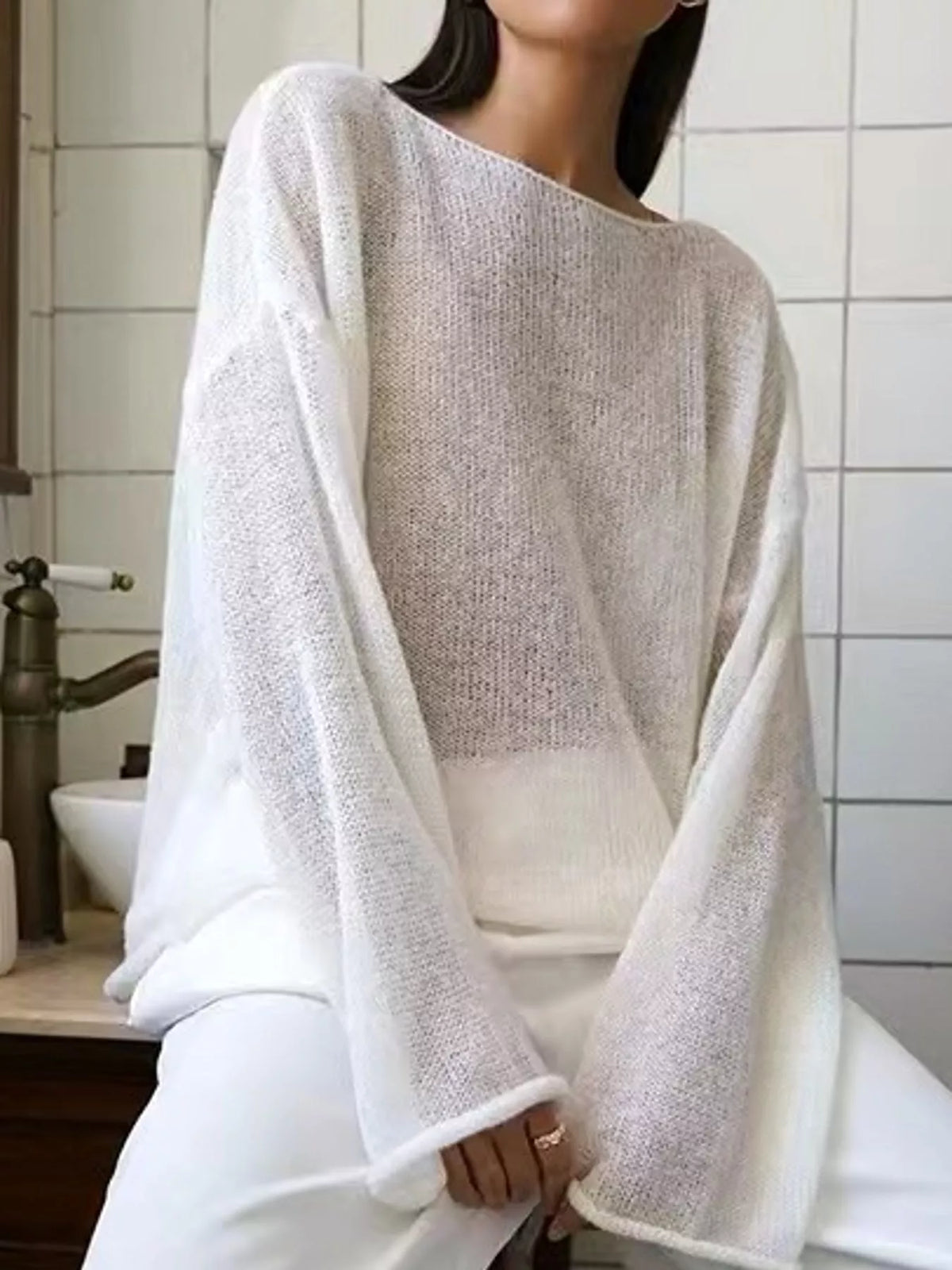 White sheer Lightweight Knit Top