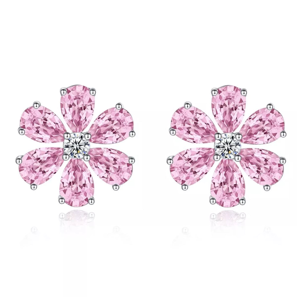 925 Sterling Silver Zircon Flower Earrings