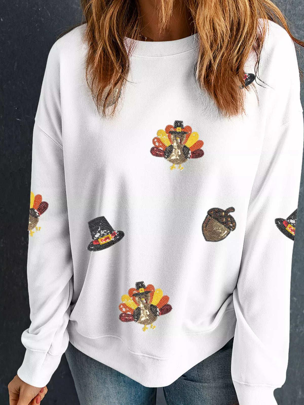 White sequin Thanksgiving Sweatshirt