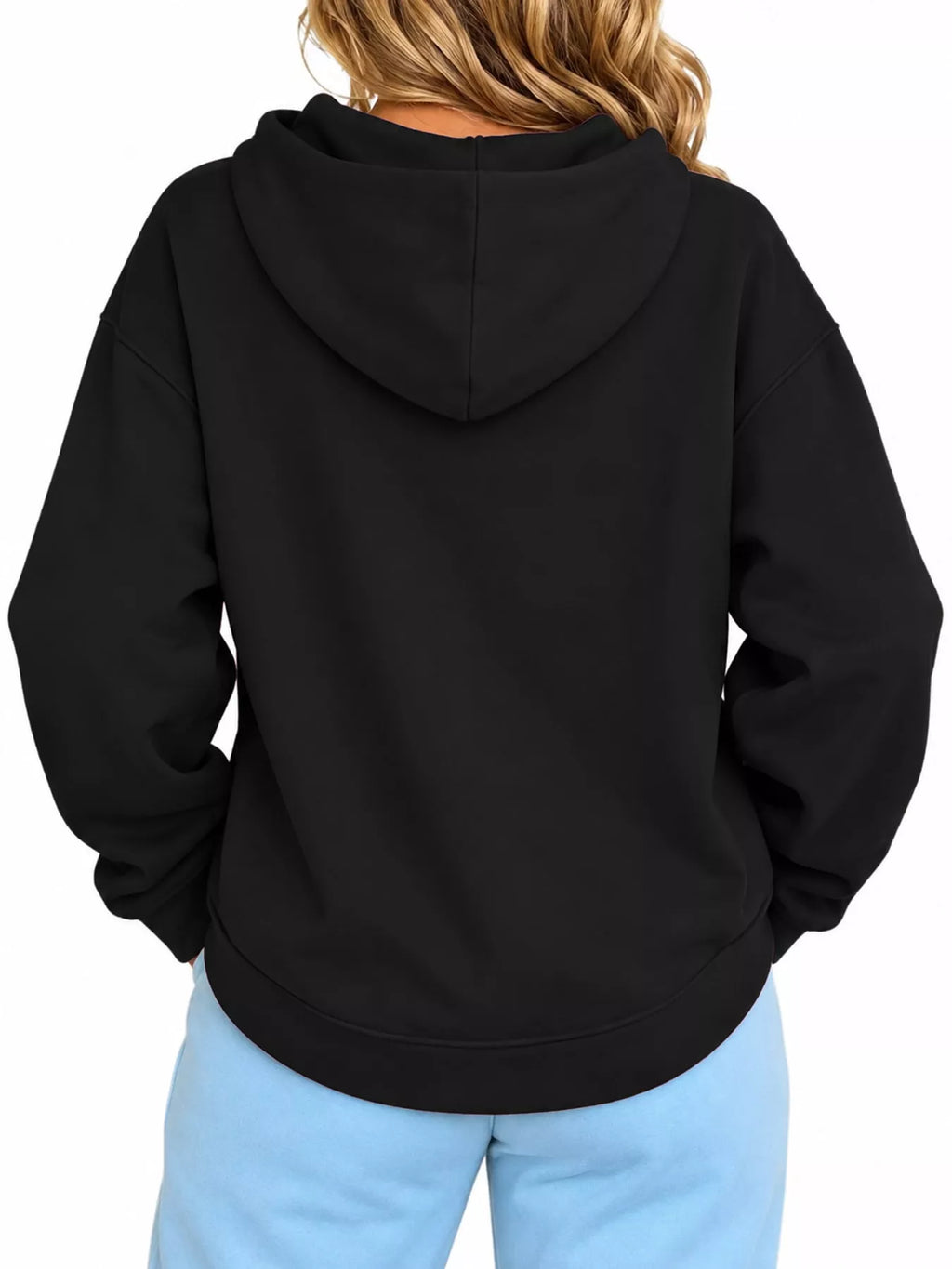 Black cat Pouch Drawstring Hoodie — back view