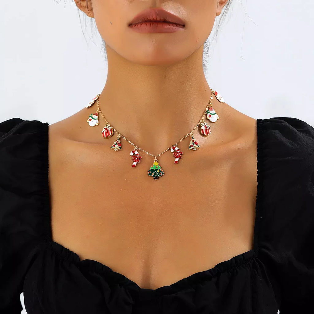 Gold-tone necklace with colorful Christmas charms