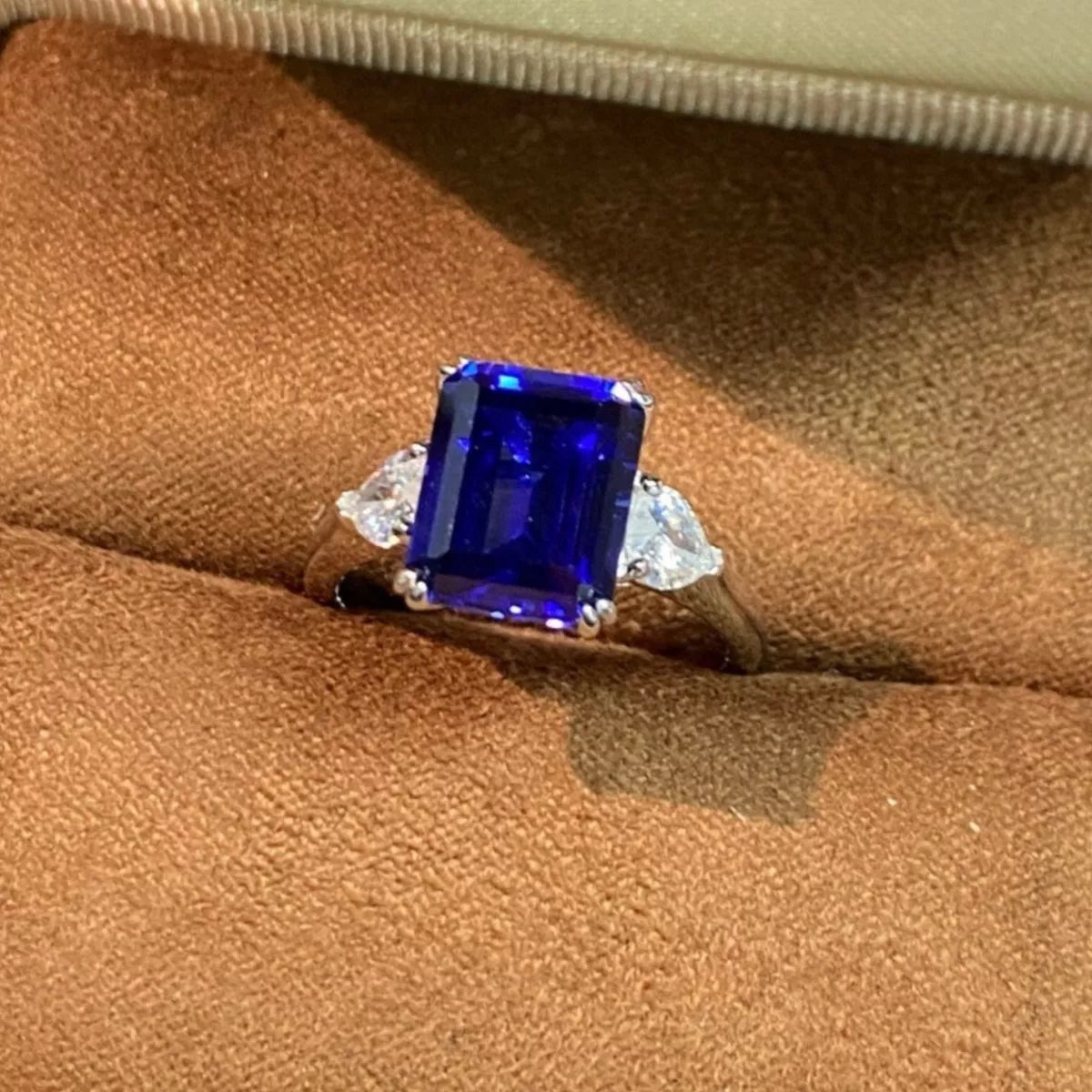 925 Sterling Silver Sapphire Geometric Ring