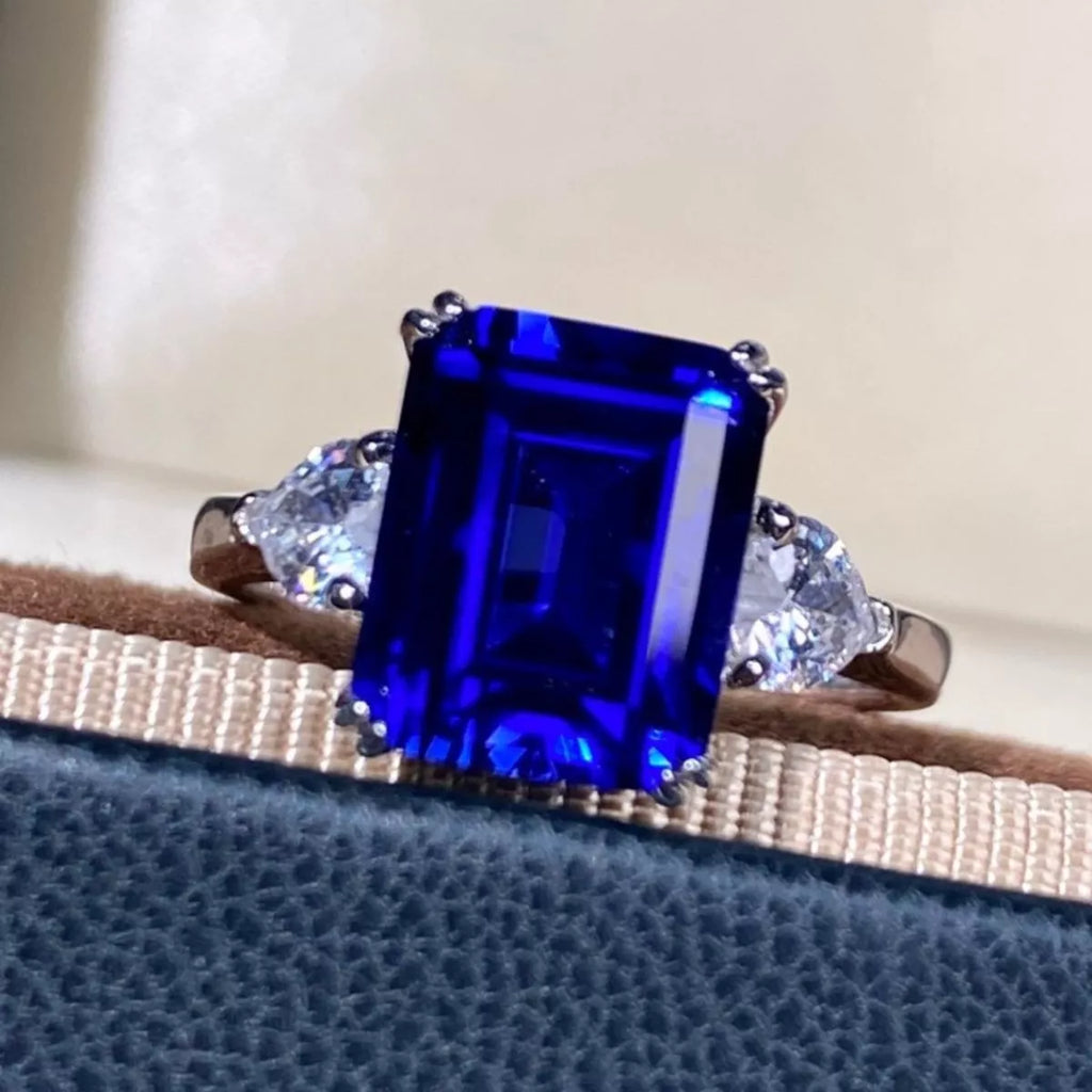 925 Sterling Silver Sapphire Geometric Ring