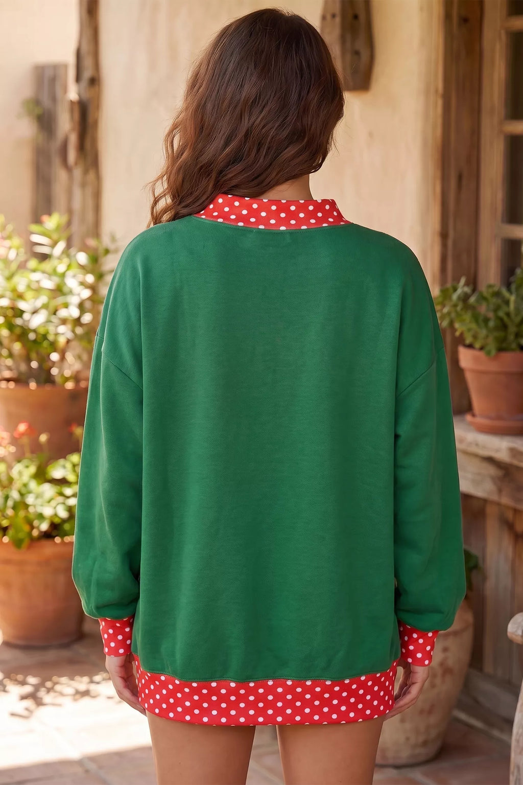 Green christmas Sequin Merry Slogan Tunic Holiday Sweatshirt — back view