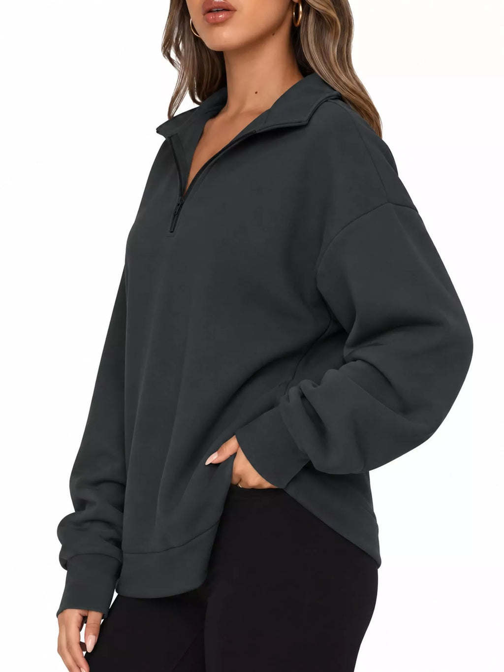 Charcoal gray quarter-Zip Dropped Shoulder Sweatshirt
