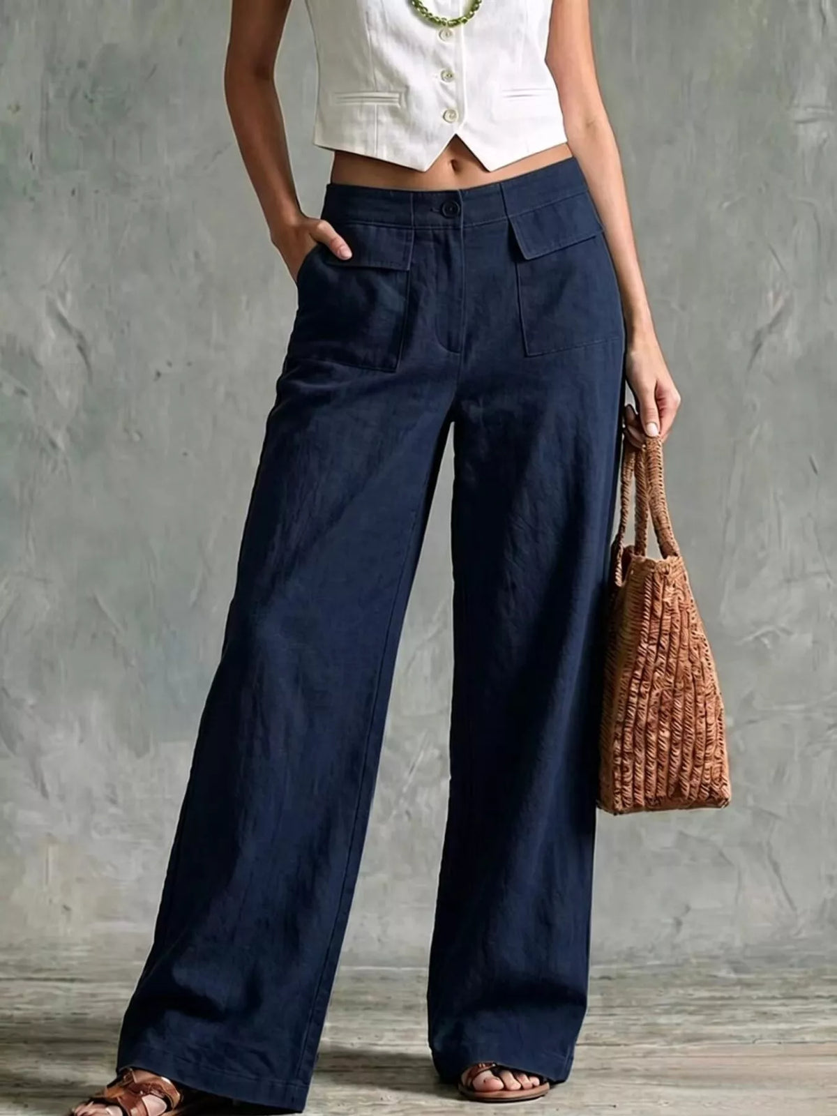 Navy high-Waisted Wide-Leg Cargo Pants