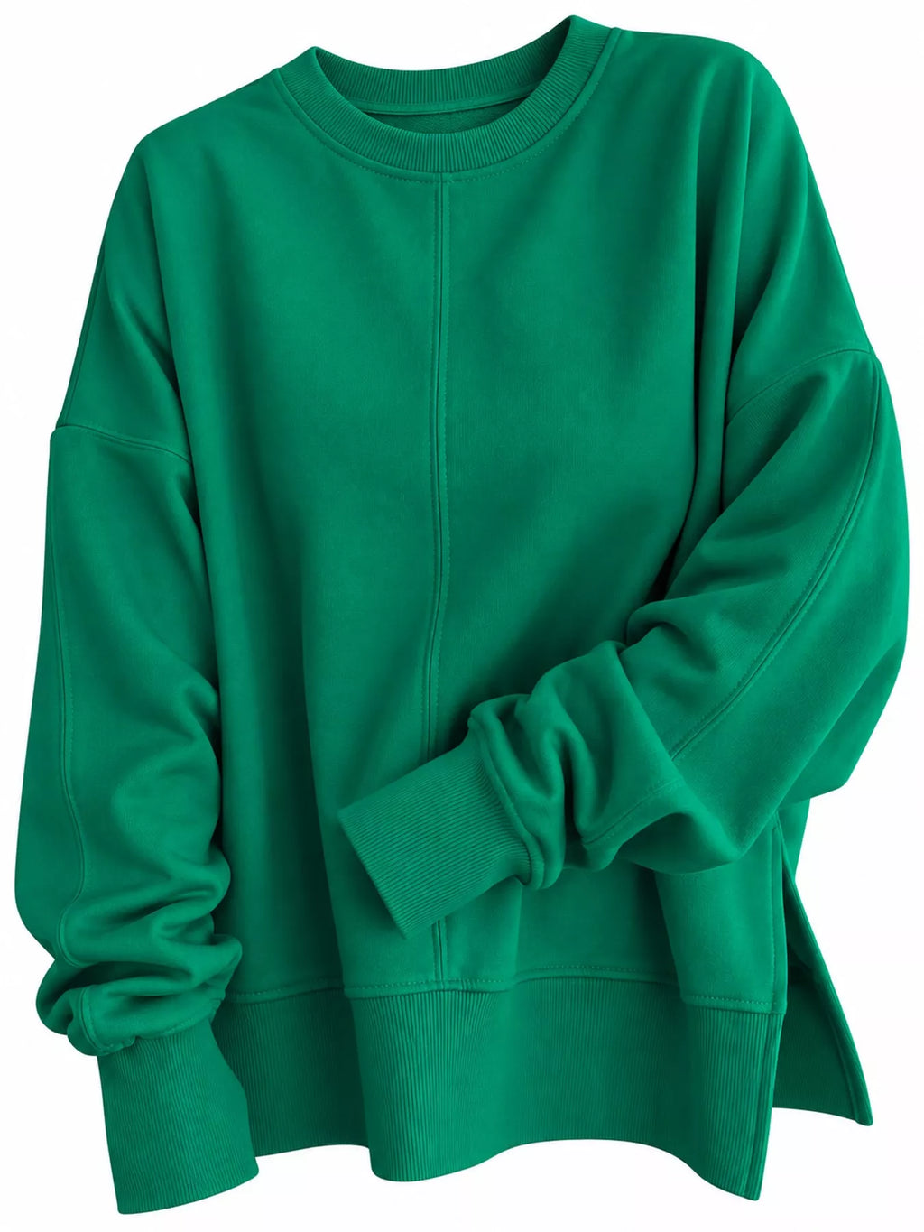 Green oversized Crew Neck Sweatshirt with Side Slit — detail view