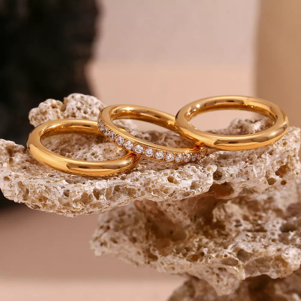 Stainless Steel Zircon Ring 3 Piece Set