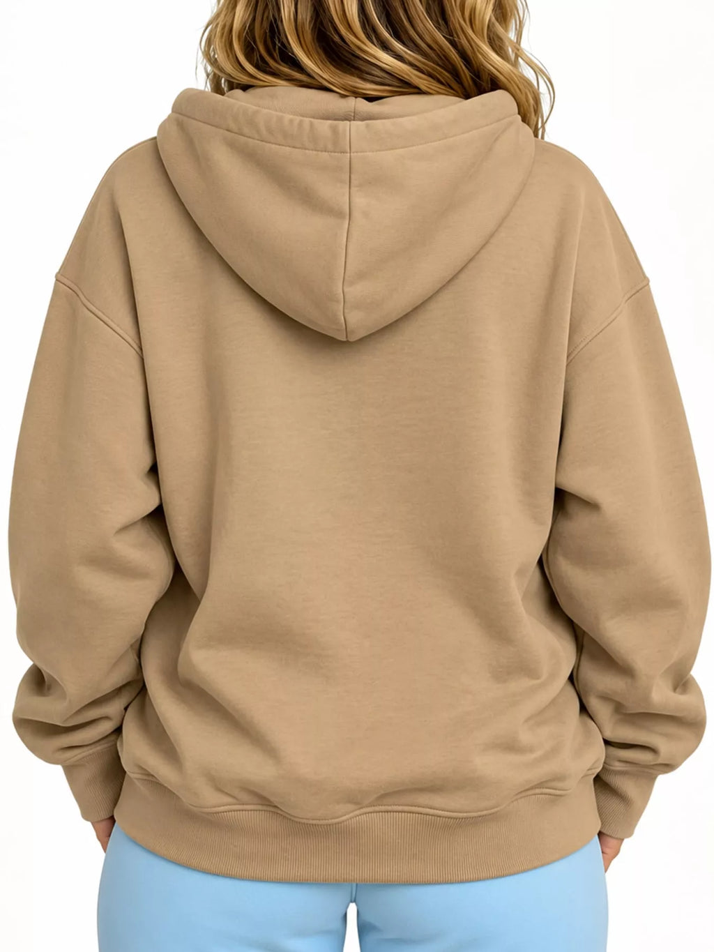 Tan cat Pouch Drawstring Hoodie — back view
