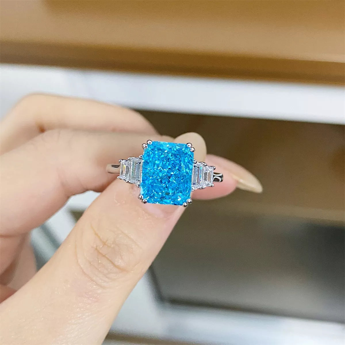 925 Sterling Silver Zircon Geometric Ring