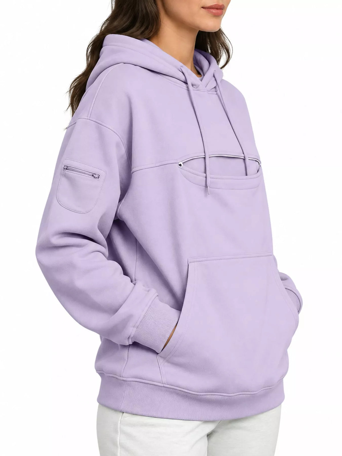 Lavender cat Pouch Drawstring Hoodie