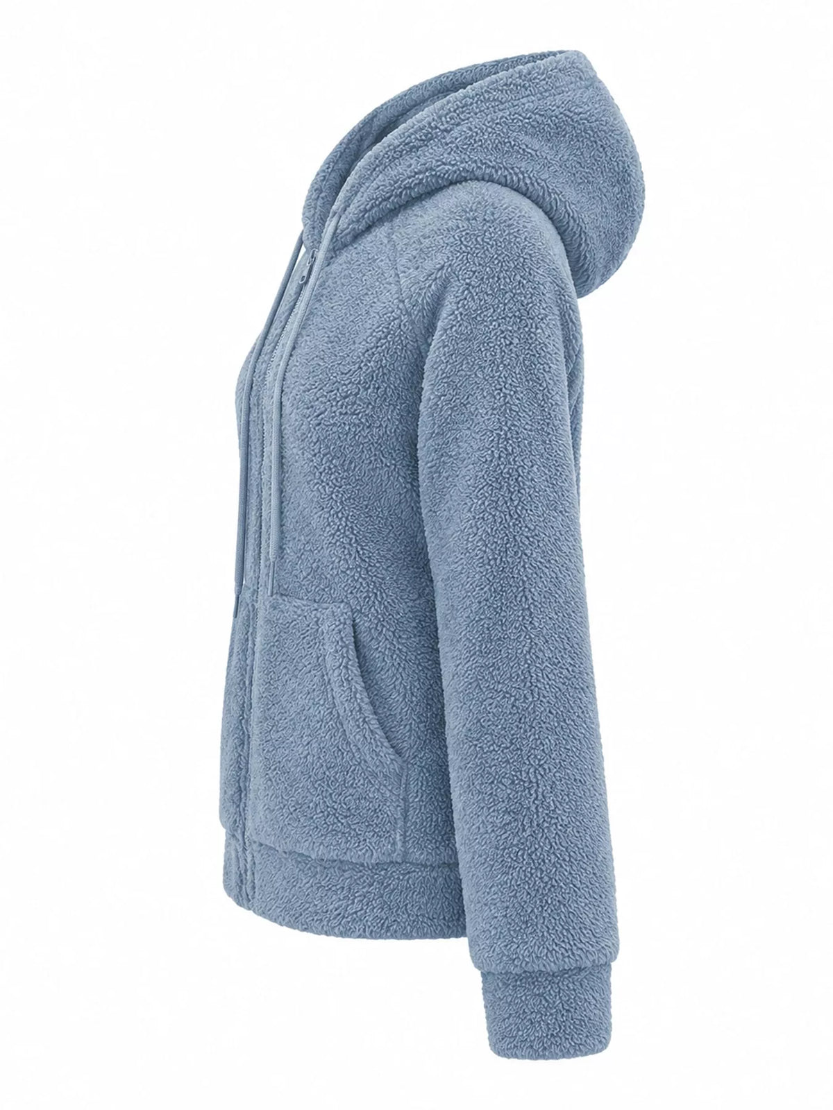 Blue drawstring Sherpa Zip-Up Hoodie