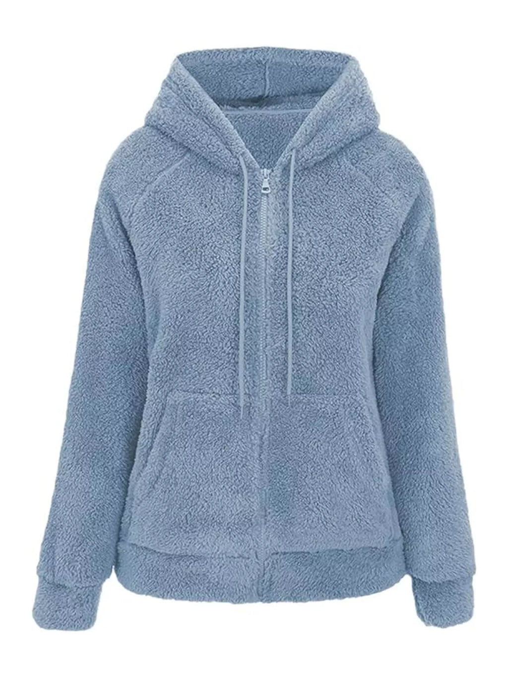 Blue drawstring Sherpa Zip-Up Hoodie