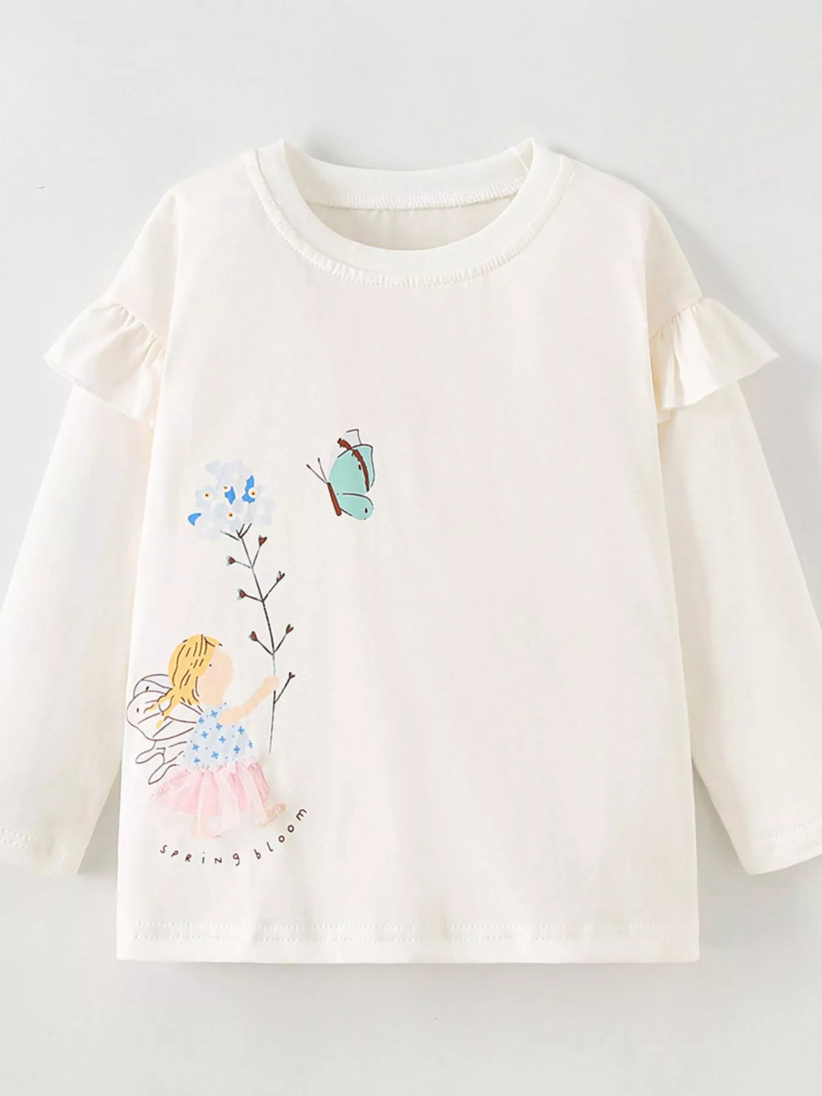 Front product view of the cream fairy graphic long-sleeve top.