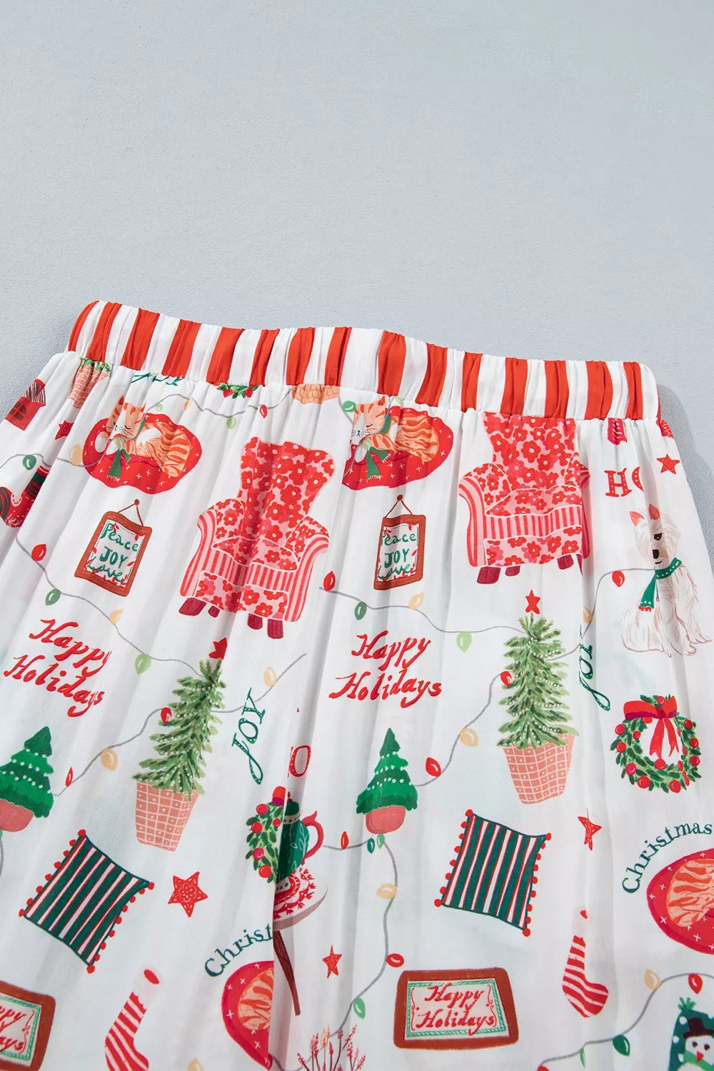 White striped Holiday Long Sleeve Two Piece Shift Home Wear Lounge Set — detail view