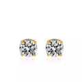 Gold-tone stud earrings with round clear stones — detail view