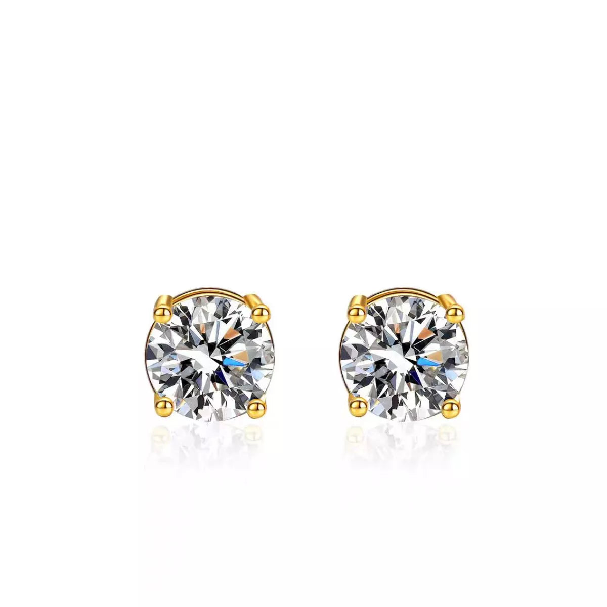 Gold-tone stud earrings with round clear stones — detail view