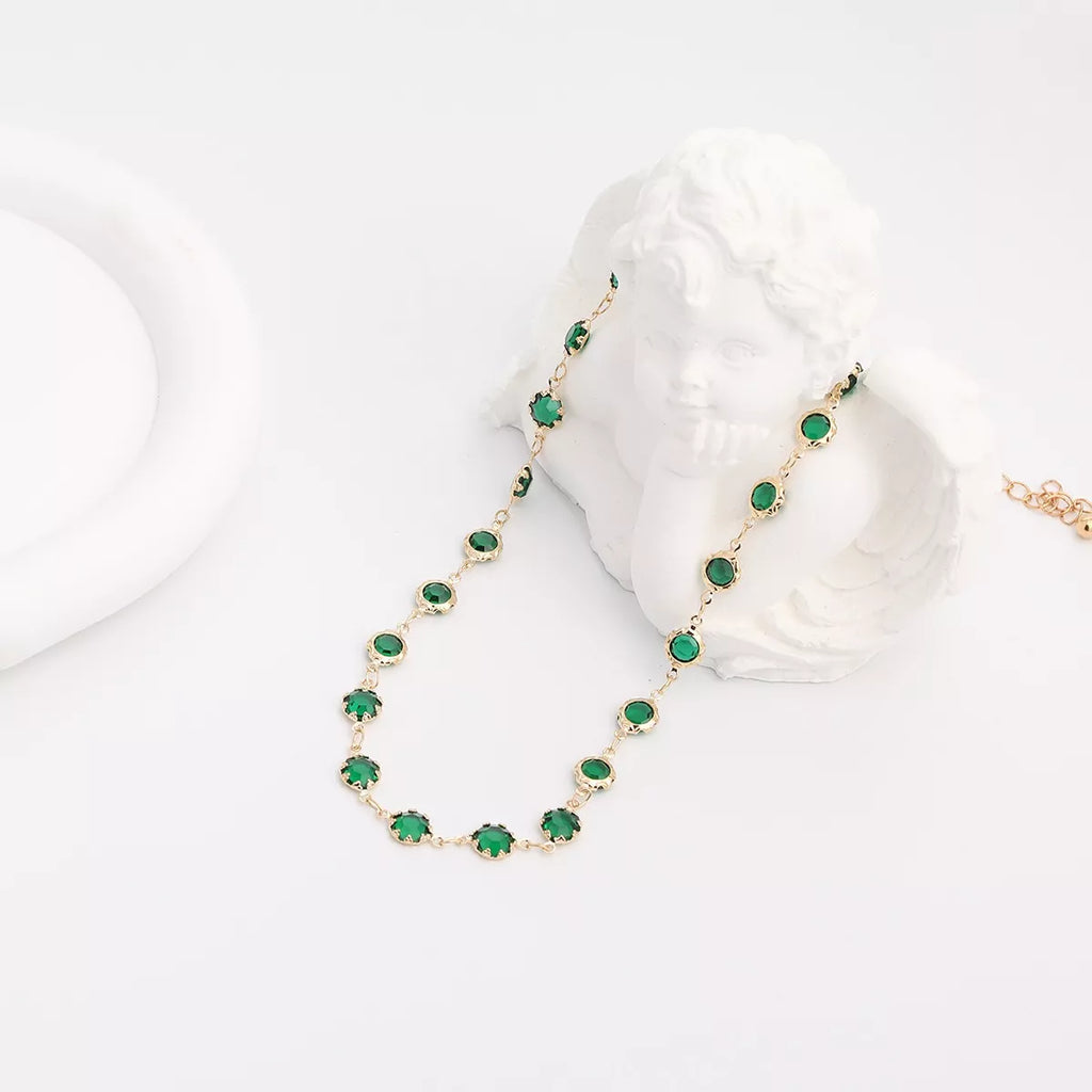 Green rhinestone choker necklace