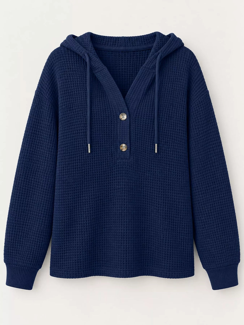 Navy waffle Knit Button Detail Hoodie