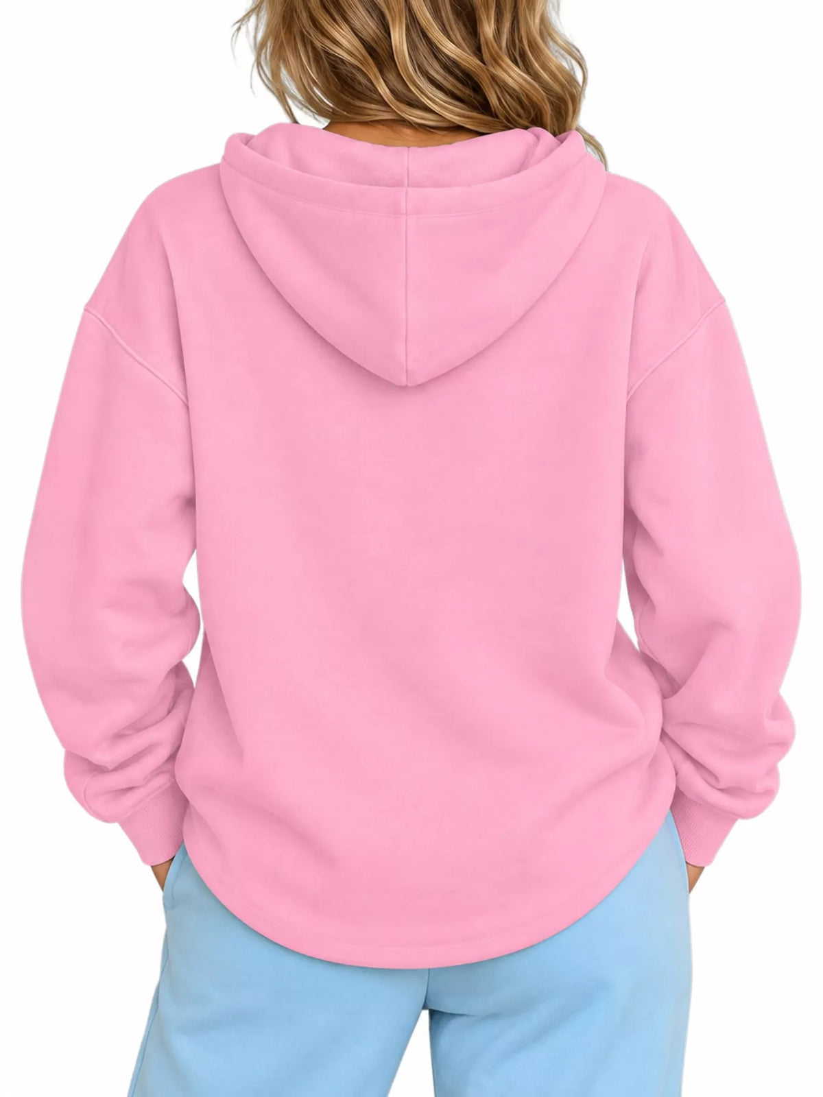 Pink cat Pouch Drawstring Hoodie — back view