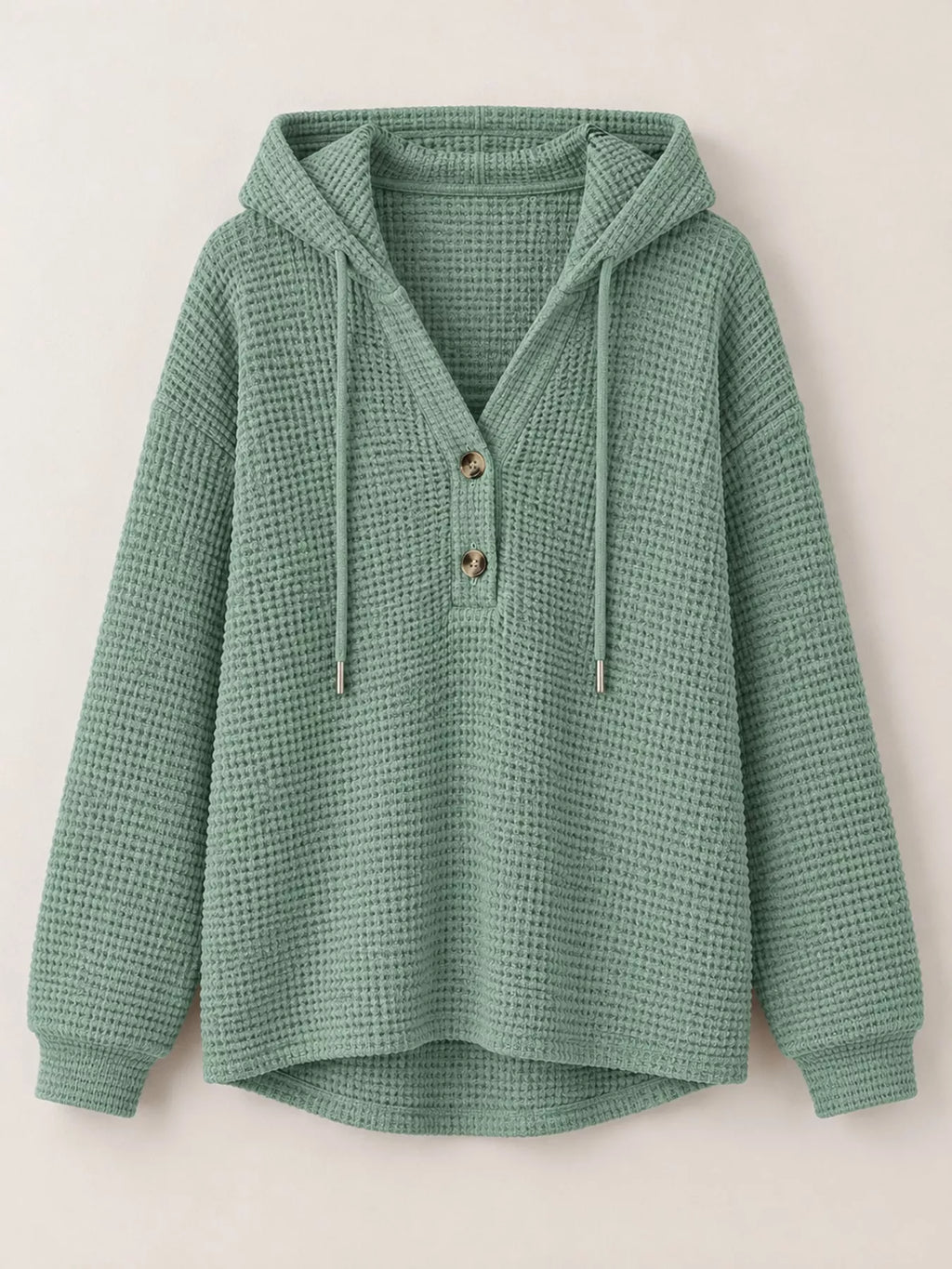 Sage green waffle Knit Button Detail Hoodie