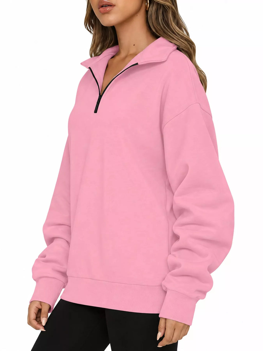 Pink quarter-Zip Dropped Shoulder Sweatshirt