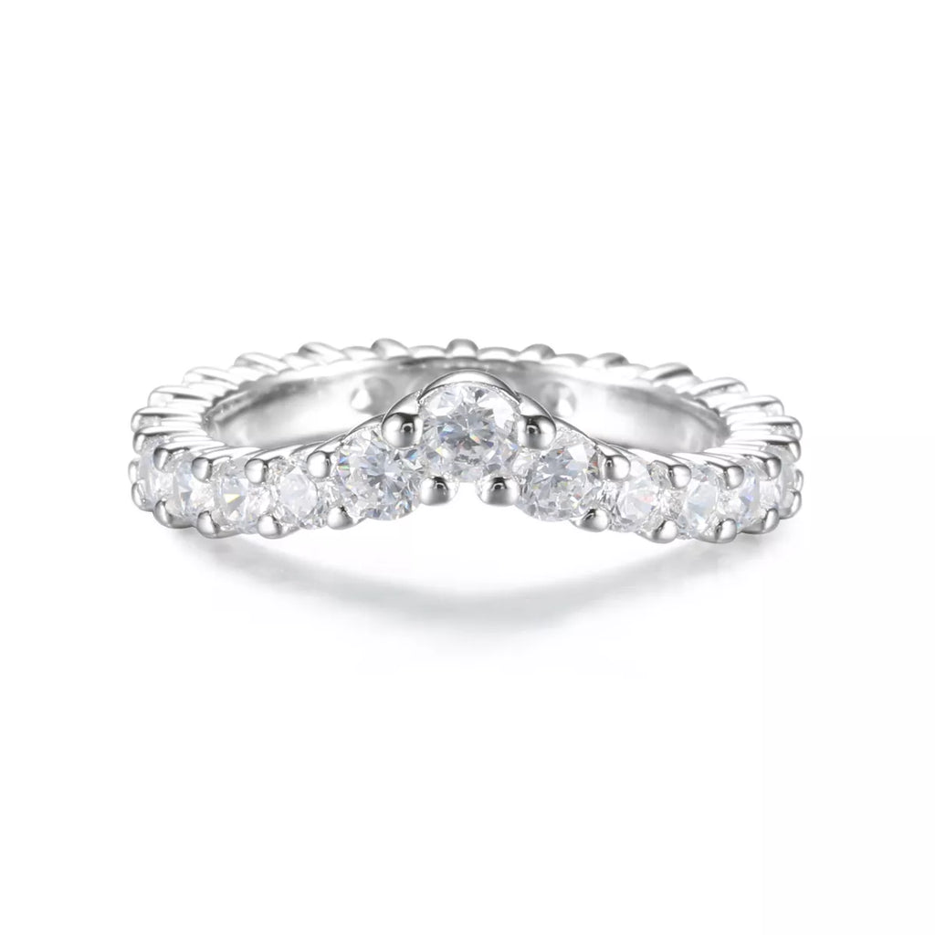925 Sterling Silver Zircon V-Shaped Ring