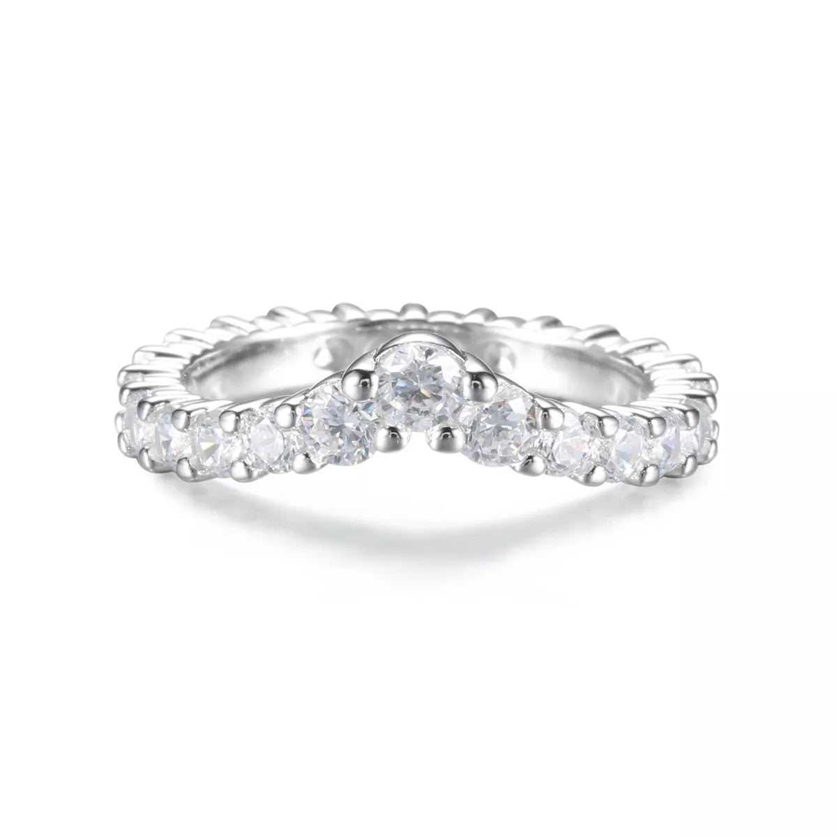 925 Sterling Silver Zircon V-Shaped Ring