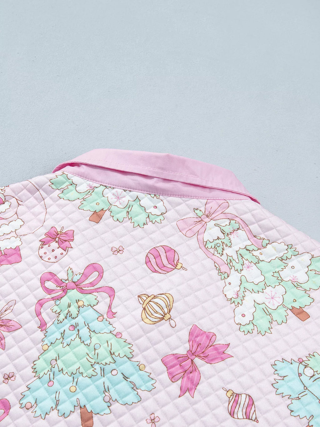 Pink christmas Print Collar Half Button Loose Sweatshirt — back view