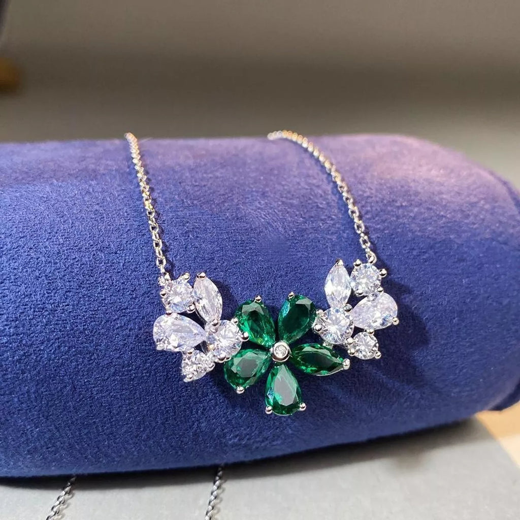 925 Sterling Silver Zircon Flower Necklace