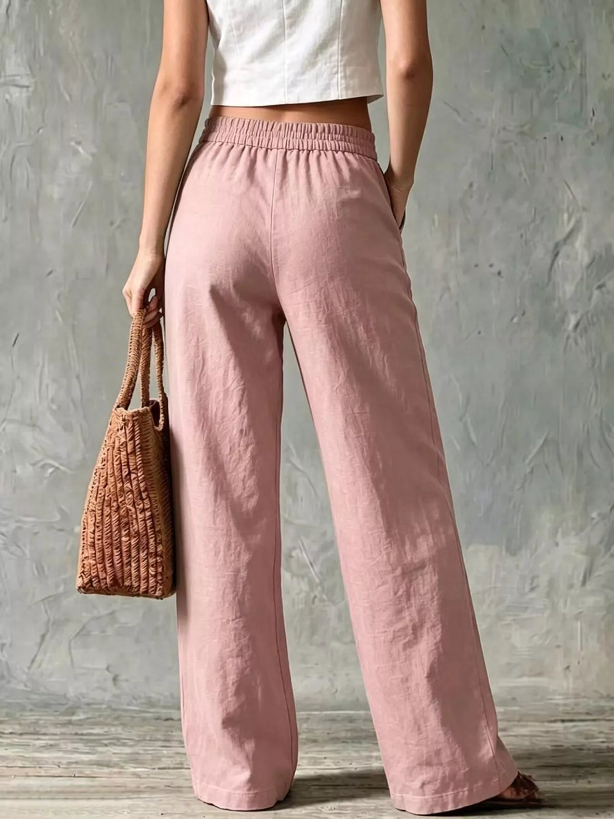 Pink high-Waisted Wide-Leg Cargo Pants