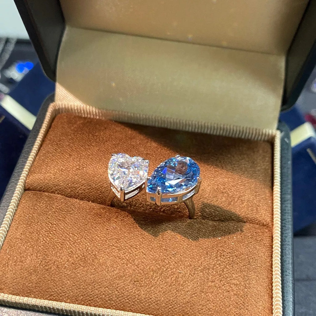 Heart and Teardrop Shaped Dual-Stone Open Ring