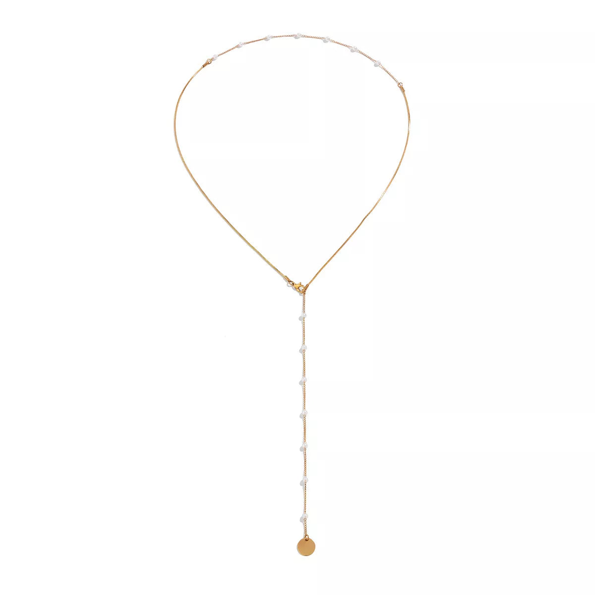 Gold-tone pearl-like station necklace with coin pendant