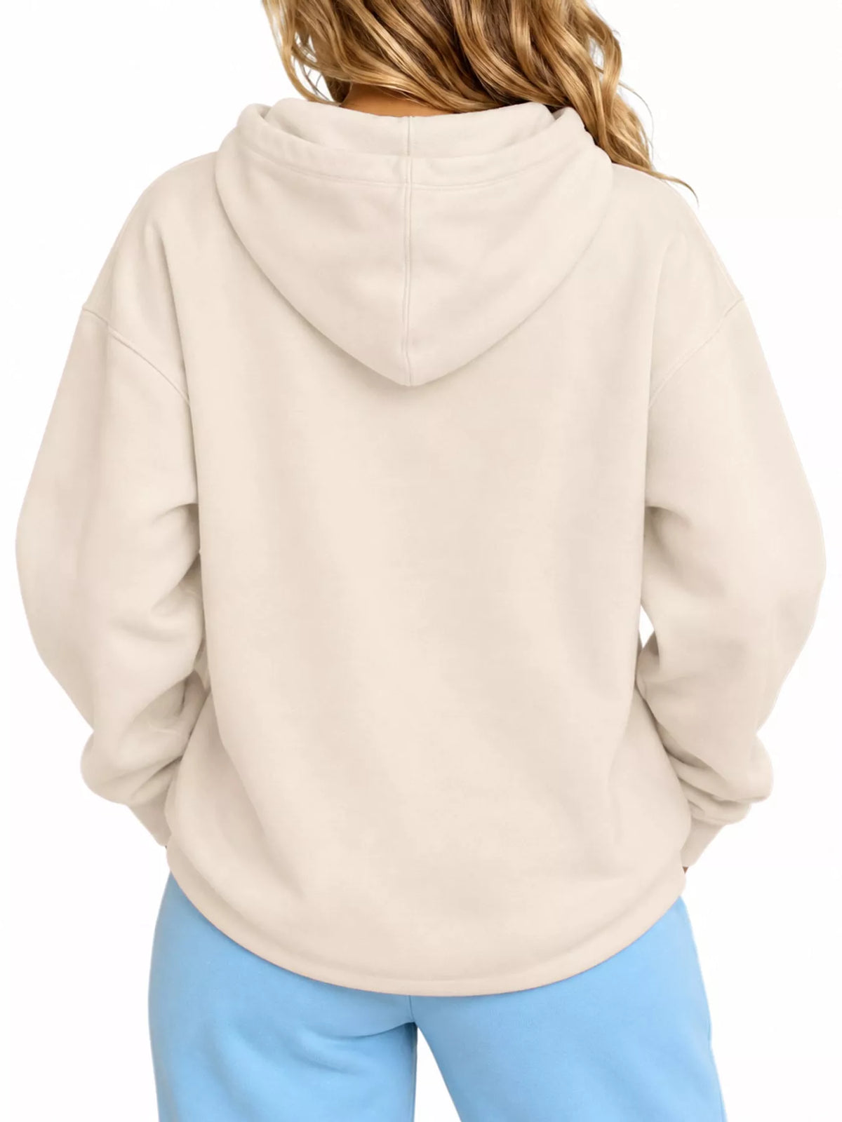 Cream cat Pouch Drawstring Hoodie — back view