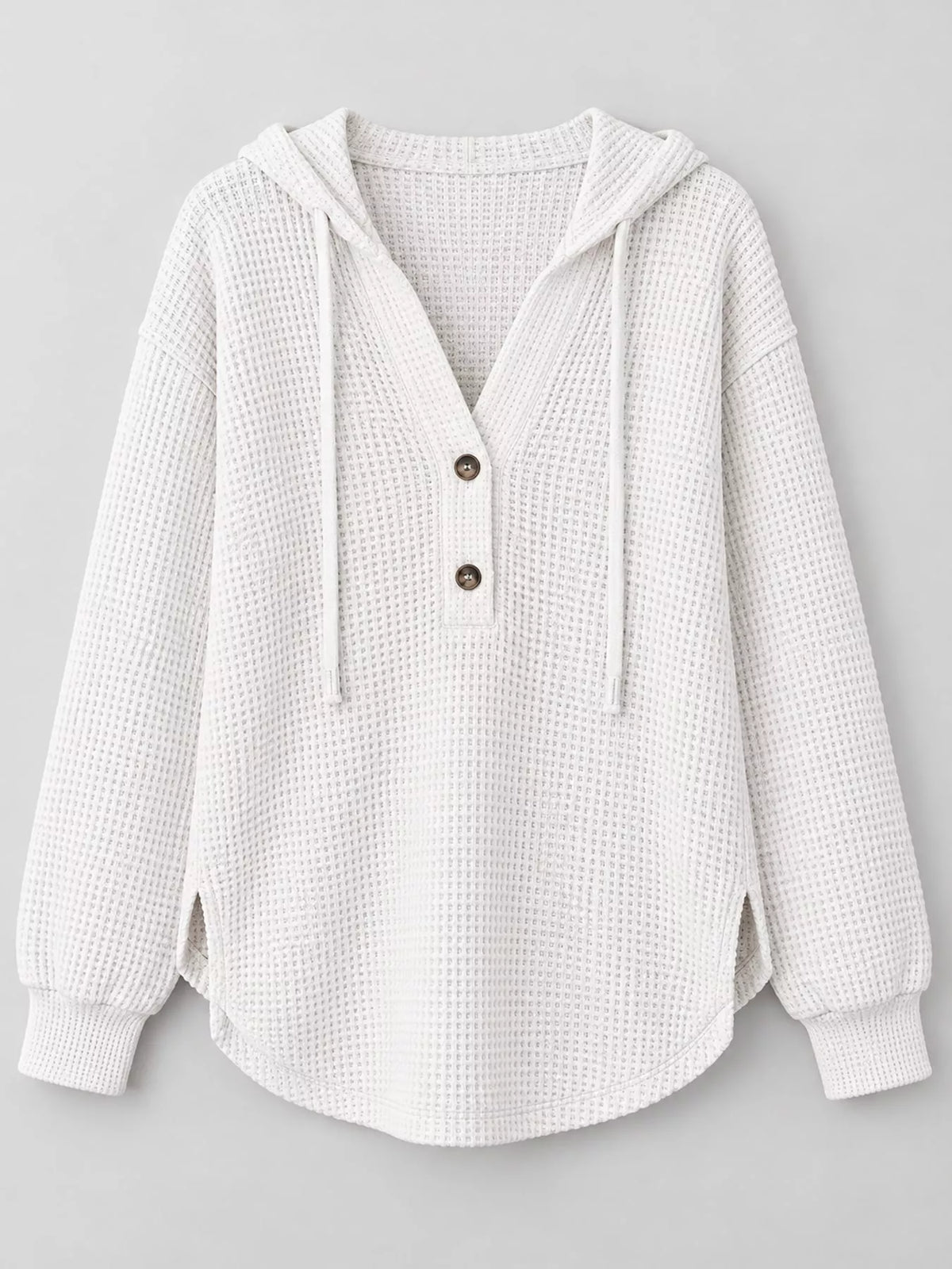 White waffle Knit Button Detail Hoodie