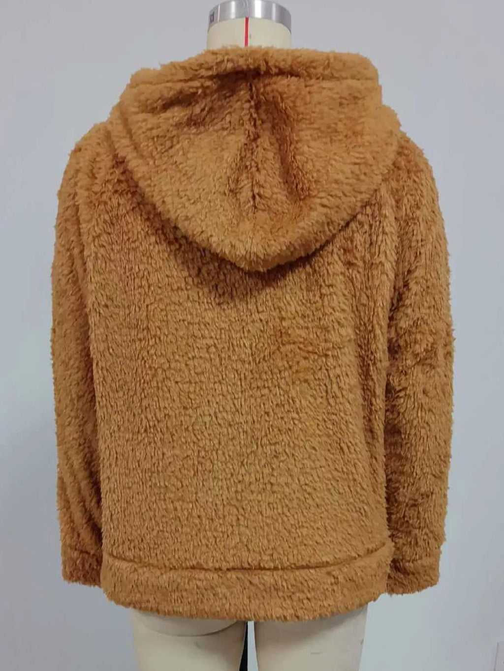Brown drawstring Sherpa Zip-Up Hoodie — back view