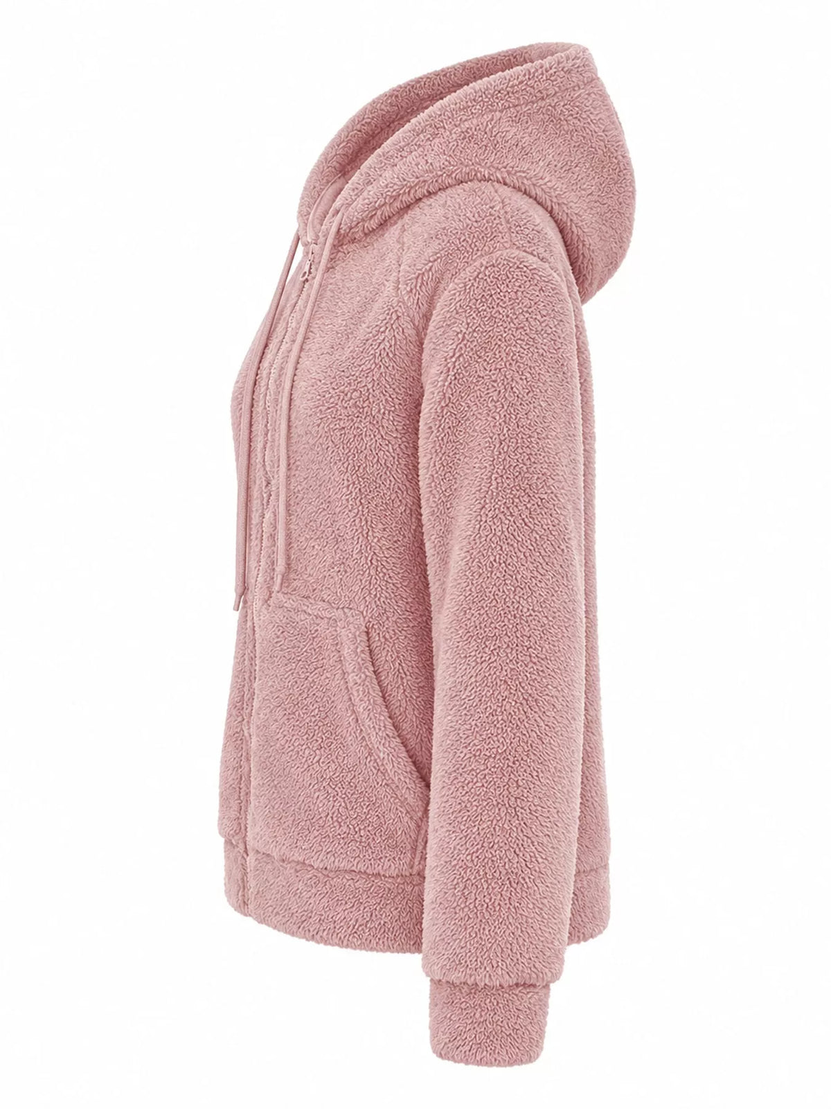 Pink drawstring Sherpa Zip-Up Hoodie
