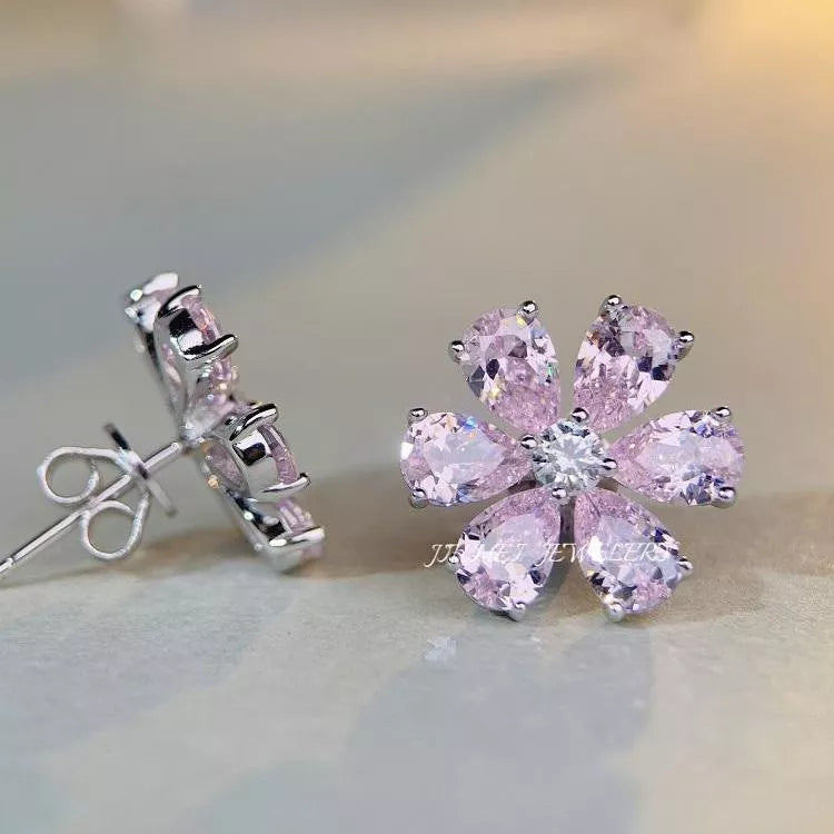 925 Sterling Silver Zircon Flower Earrings