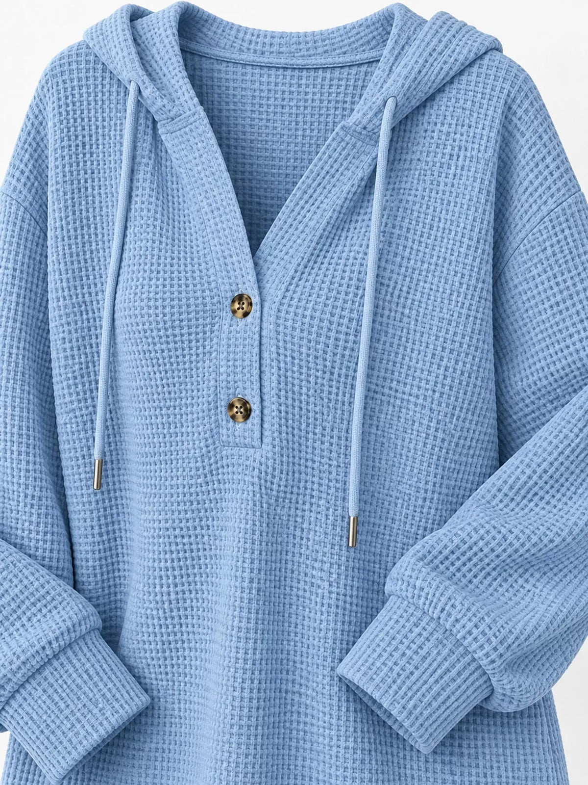 Light blue waffle Knit Button Detail Hoodie — detail view