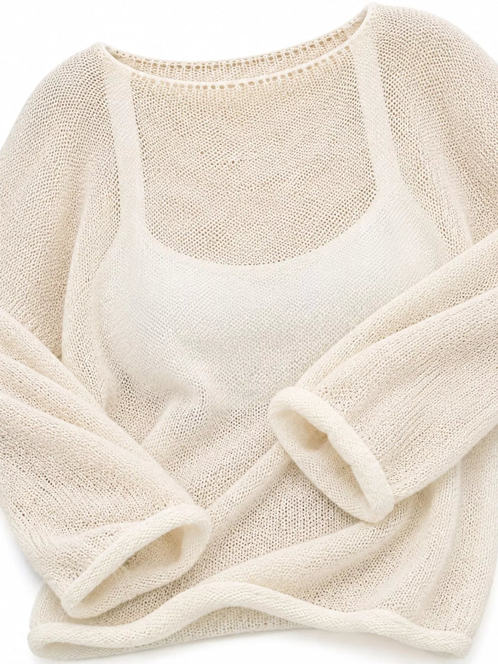 Cream sheer Lightweight Knit Top — detail view