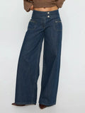 Dark blue high-Waisted Wide-Leg Jeans with Zippered Pockets