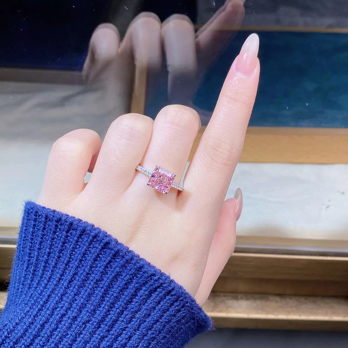 925 Sterling Silver Zircon Square Ring