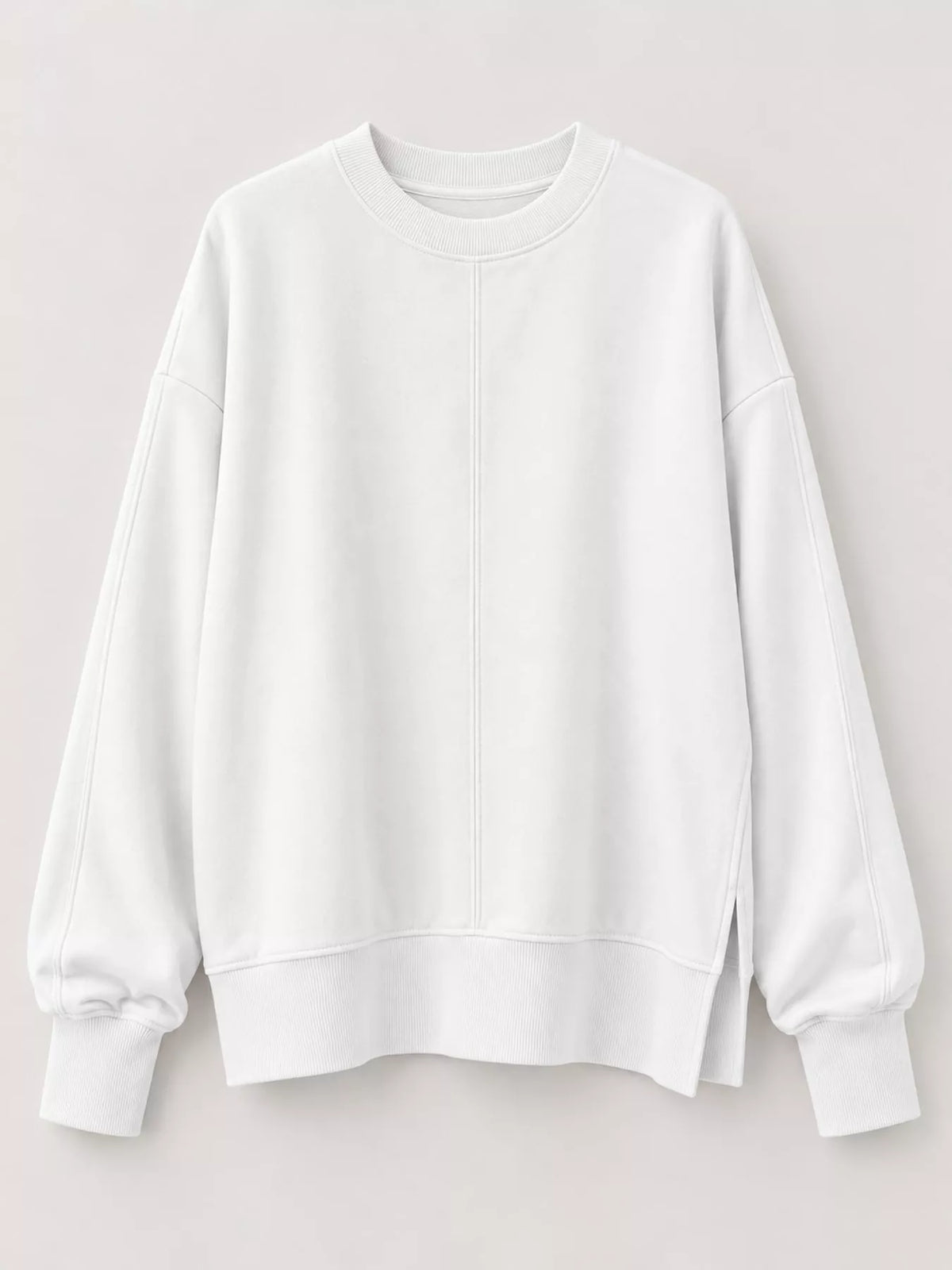 White oversized Crew Neck Sweatshirt with Side Slit
